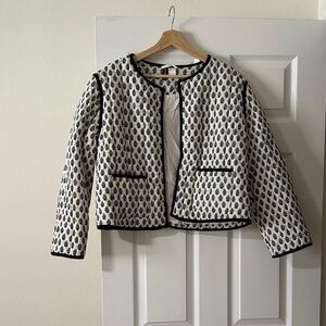 H&M Cream Quilted Blazer with Black Motif